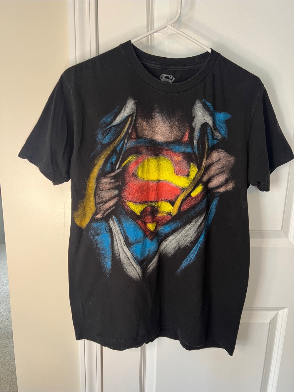 Superman Logo Graphic Tee - Black with Red, Yellow & Blue